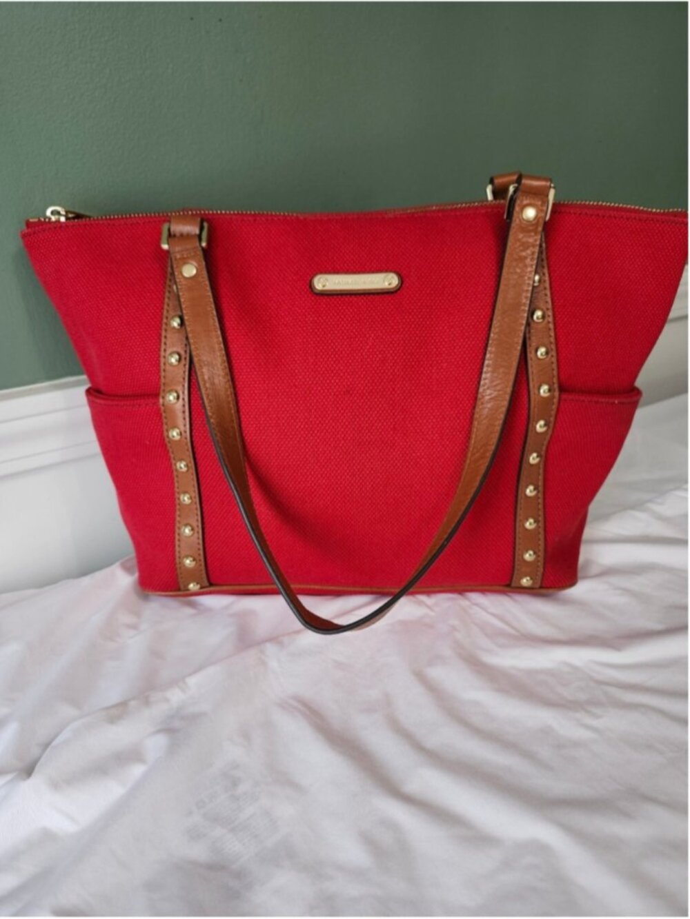 Michael Kors Red Canvas and Leather Tote Bag
